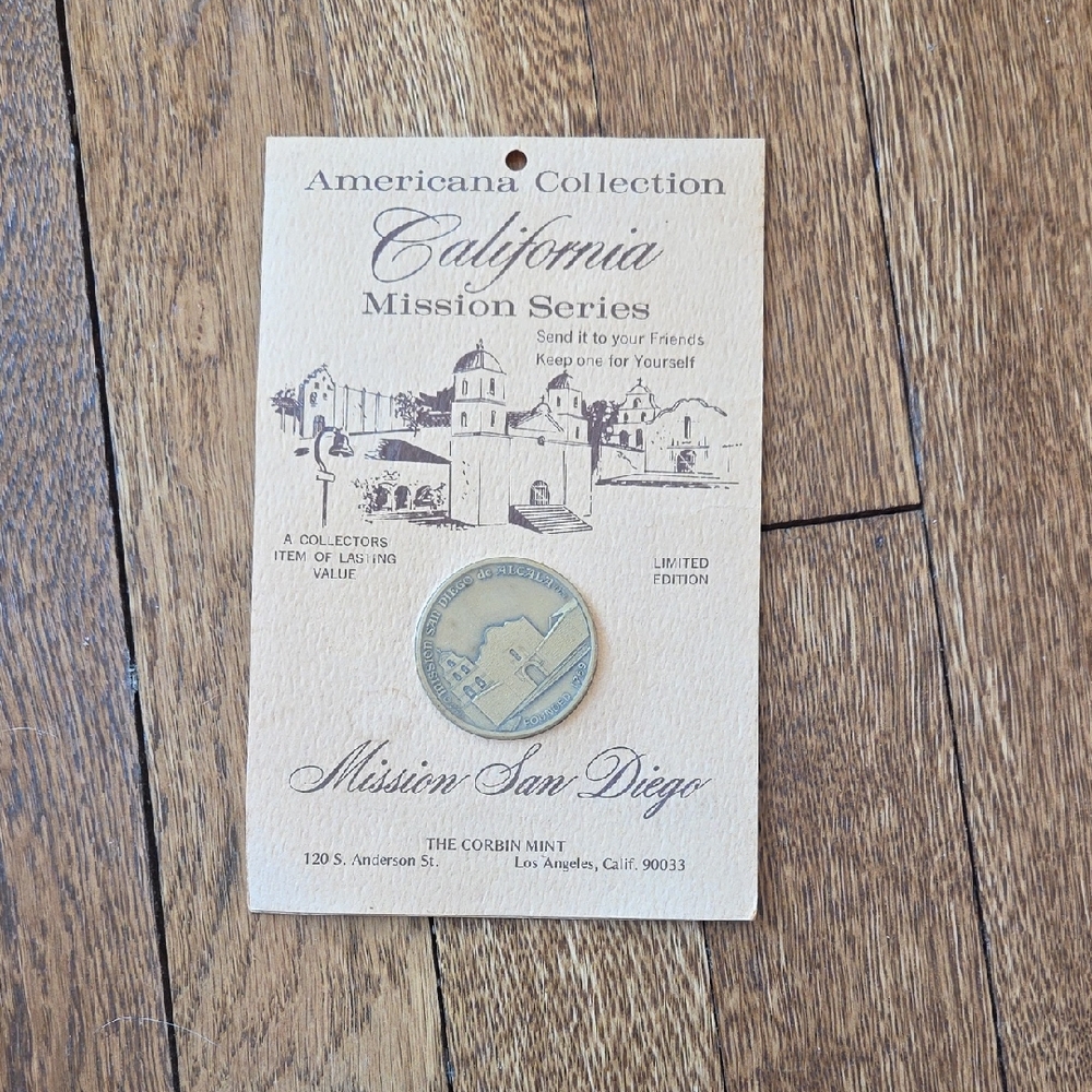 Vintage 1975 Corbin Mint California Mission San Diego Bronze Coin NIP